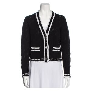 Chanel Textured Black V Neck Cardigan Size 40 FR / US 8